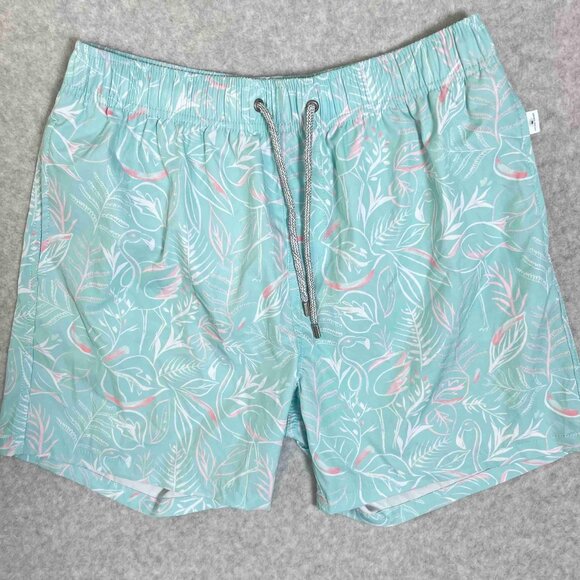 Vintage Summer Mens Light Aqua and Pink Flamingo Swim Trunks Size L - Picture 1 of 11